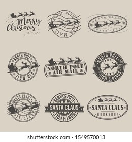 Santa Claus North Pole Quality Original Stamp. Design Vector Art Round Seal. Illustration Silhouette Christmas.