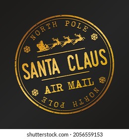 Santa Claus North Pole Quality Original Gold Stamp. Christmas Design Vector Art Round Seal.