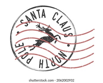 Santa Claus North Pole Stamp. Mail Christmas Vector. Sign Round Design  Old Style. Holiday Children and Kids Symbol.