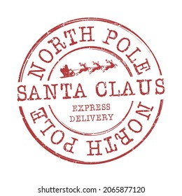 Santa Claus North Pole Stamp. Mail Christmas Vector. Sign Round Design  Old Style. Holiday Children and Kids Symbol.