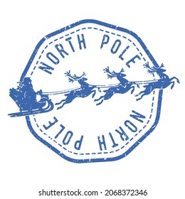 Santa Claus North Pole Stamp. Mail Christmas Vector. Sign Round Design  Old Style. Holiday Children and Kids Symbol.