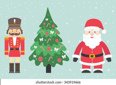 Santa Claus and nutcracker and fir-tree