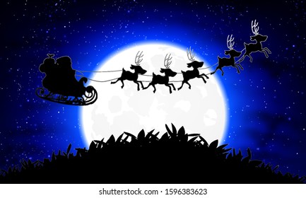 Santa Claus on a background of the blue moon, vector art illustration.