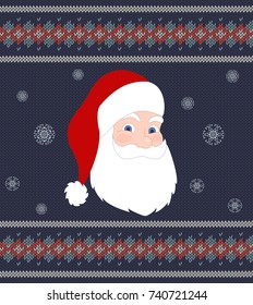 Santa Claus on background of knitted texture. 