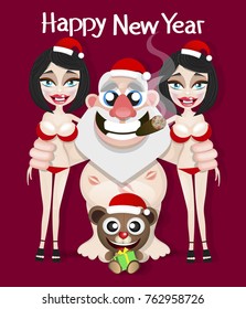 Santa claus on background. Vector illustration for retro christmas card.