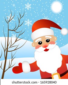 Santa claus on a background winter landscape,  vector  illustration
