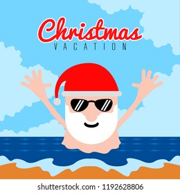 Santa claus on a beach. Christmas summer vacations. Vector illustration design