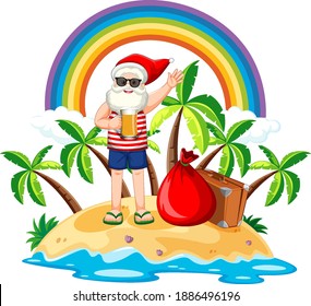 Santa Claus on the beach island for Summer Christmas illustration