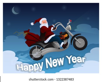 Santa Claus on the bike cartoon vector illustration