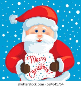 Santa claus on blue background. Vector illustration for retro christmas card.