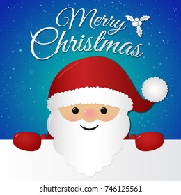 Santa Claus on blue background with snowflakes and wishes. Vector