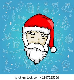 Santa Claus on Blue Cyan Christmas Ornament Background