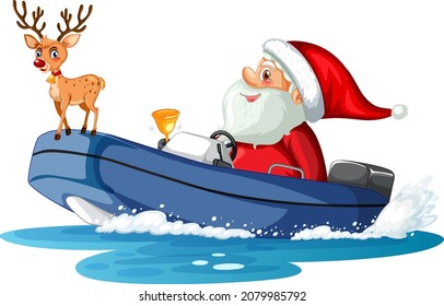 Santa Claus on the boat with a reindeer illustration