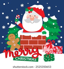 Santa Claus on Chimney For Christmas Card or Bag design