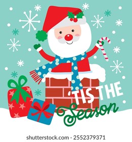 Santa Claus on Chimney For Christmas Card or Bag design