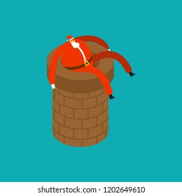Santa Claus on chimney pipe. Christmas Holidays. New Year Vector illustration