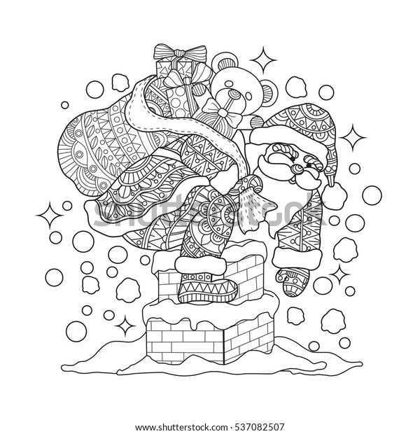 Santa Claus On Chimney Zentangle Stylized Stock Vector (Royalty Free ...