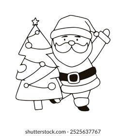 Santa claus on christmas day. outline drawing book kids