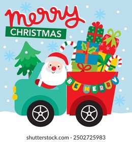 Santa Claus on Christmas Truck For Christmas Card or Bag design