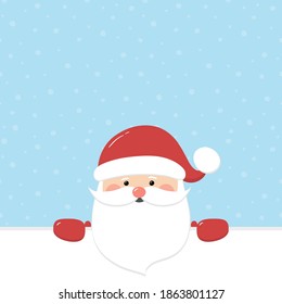 Papá Noel en el fondo vacío con copos de nieve. Decoración navideña. Vector