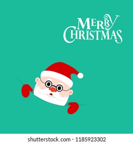 Santa Claus on green background. Santa Clause on greeting card. Merry Christmas lettering template