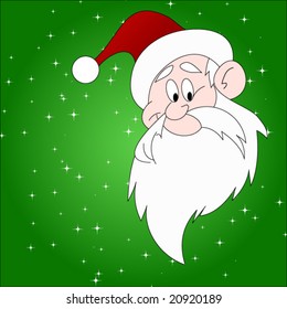 Santa Claus on a green background with stars - vector image
