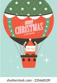 santa claus on hot air balloon christmas greeting template vector/illustration