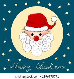 Santa Claus on Indigo Blue Christmas Greeting Card. Vector Illustration.