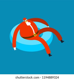Santa Claus on inflatable ring. Christmas holidays at sea. Rest and Relaxation. New Year Vector illustration
