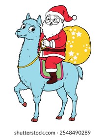 Santa Claus On llama coloring page