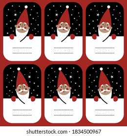 Santa Claus on the night sky  Christmas winter holiday vector black gift tag set with the place for your text
