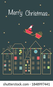 Santa Claus on night sky at Christmas night.