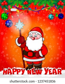 Santa Claus on red background. Vector illustration.