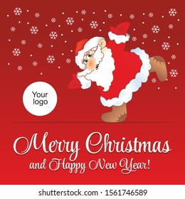 Santa Claus on a red background. Merry Christmas and happy new year! Holiday Greeting Card. Illustration, vector