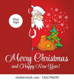 Santa Claus on a red background. Merry Christmas and happy new year! Holiday Greeting Card. Illustration, vector