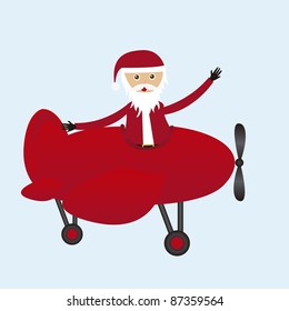 santa claus on red plane over blue background. vector