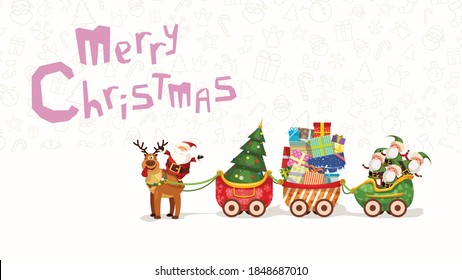 santa claus on reindeer with long sleigh