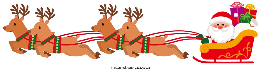 Santa Claus on a reindeer's sled.Vector illustration.Flat design.Cartoon character.White Background.