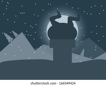 Santa Claus on a roof with chimney
