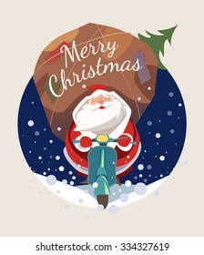 Santa Claus on a scooter - christmas card