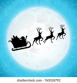 Santa Claus on shiny background with moon and snowflakes. Vector.