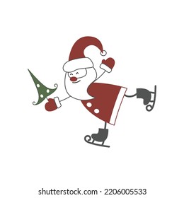 Santa Claus on skates, vector drawing

