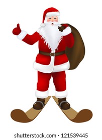 Santa Claus on ski, vector christmas card