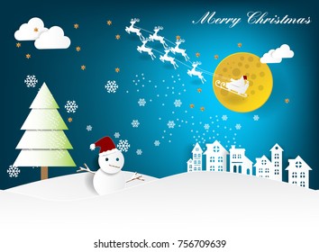  Santa Claus on the sky  Merry Christmas and Happy New Year ,paper art