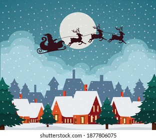 Santa Claus on the sky in winter season.