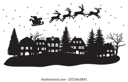 Papá Noel en el cielo en la temporada de invierno. Feliz Navidades y feliz año Nuevo. diseño de arte de papel. Vector 10.	
