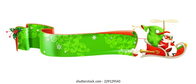 Santa Claus on sledge, vector banner