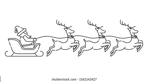 Santa Claus on a sleigh with deer outline vector illustration isolated on white background. Christmas Santa Claus in trendy flat design style. Santa Claus vector icon modern and simple flat design.