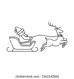 Santa Claus on a sleigh with deer outline vector illustration isolated on white background. Christmas Santa Claus in trendy flat design style. Santa Claus vector icon modern and simple flat design.