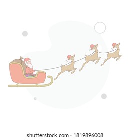 Santa Claus on a sleigh with deers vector flat illustration on white background